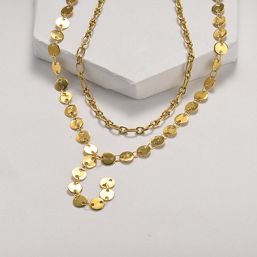 Small round gold layered necklace