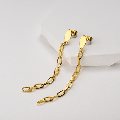 Brincos de aço inoxidável com design de corrente para joias folheadas a ouro