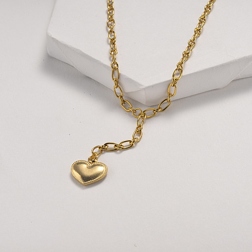 Heart-shaped pendant long  gold necklace