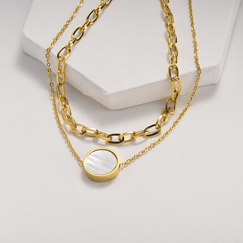 Small round fashion layered gold necklace
