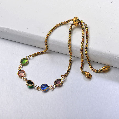 Golden stainless steel with colorful zircon bracelet