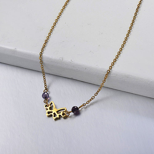 Butterfly bead gold necklace