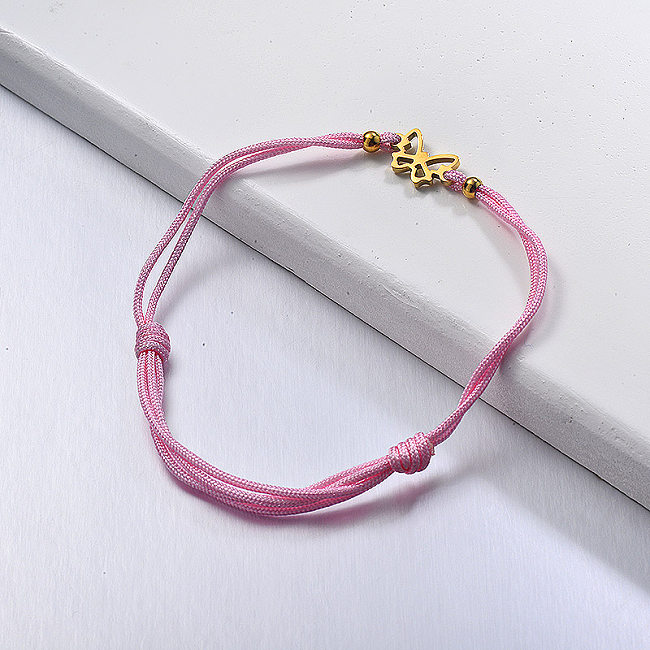 Pulsera simple tejida a mano con colgante de mariposa hueca