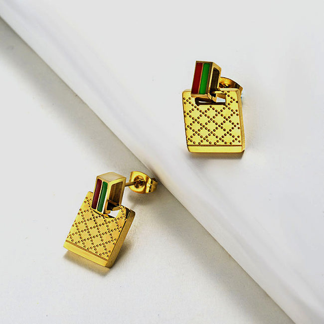 Brincos de marca de aço inoxidável com design de joias folheadas a ouro