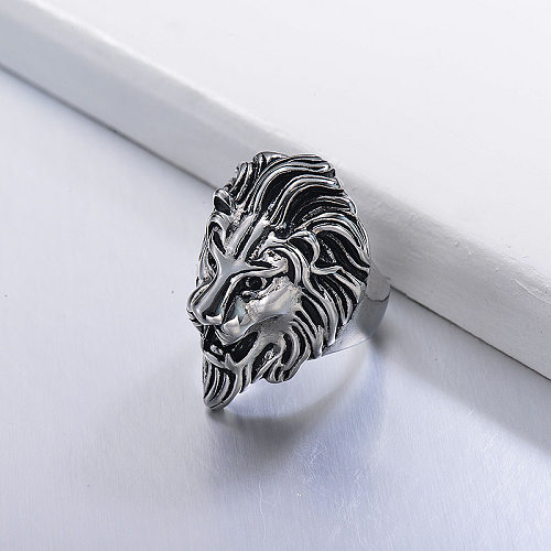 anillo de leon moda en acero plateado inoxidierbar -SSRGG971658