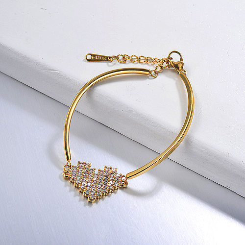 Dainty Copper Heart Shape With Zircon Cluster Pendany Gold Plated Bracelet