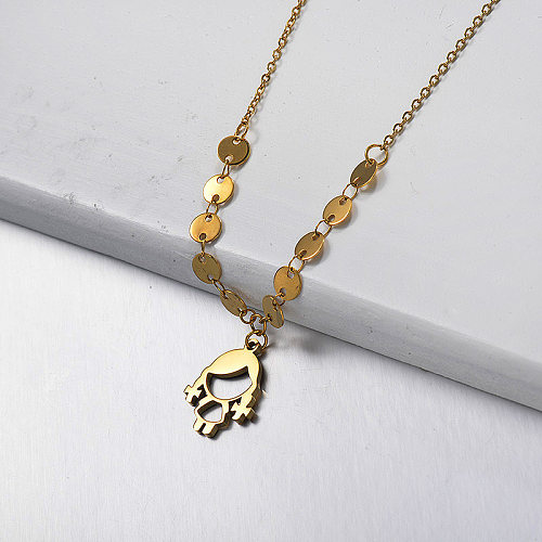 Little girl pattern gold necklace