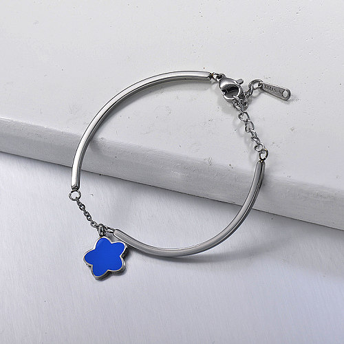 Bracelete de aço inoxidável de estilo simples aberto com pingente de estrela azul óleo gota