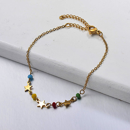 Estrela feminina de ouro de aço inoxidável e contas de cristal de cores diferentes, pulseira separada
