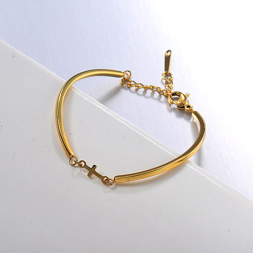 gold stainless steel bracelet with cross pendant