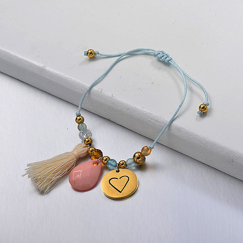 Popular ethnic style beaded braided bracelet with pendant