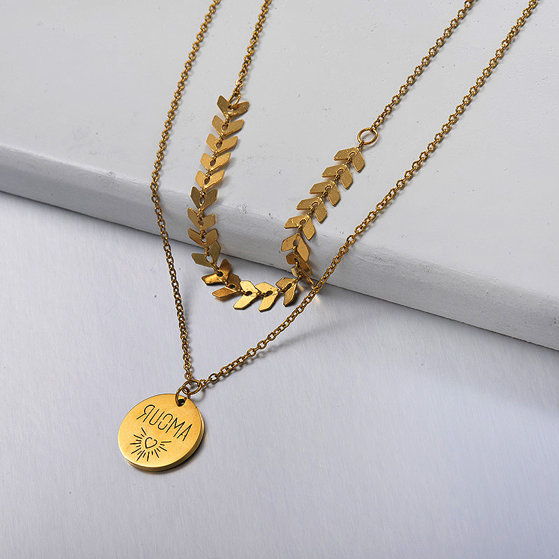 قلادة نسائية تصميم سلسلة ذهبية لقلائد بناتي عقد نسائي متعدد الطبقات -  Jewenoir