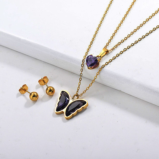 Stainless Steel Butterfly Multilayer Necklace Sets -SSCSG142-29556