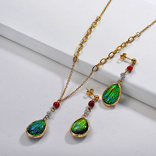 Stainless Steel Opal Necklace Sets -SSCSG142-29594