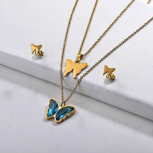 Stainless Steel Butterfly Multilayer Necklace Sets -SSCSG142-29562