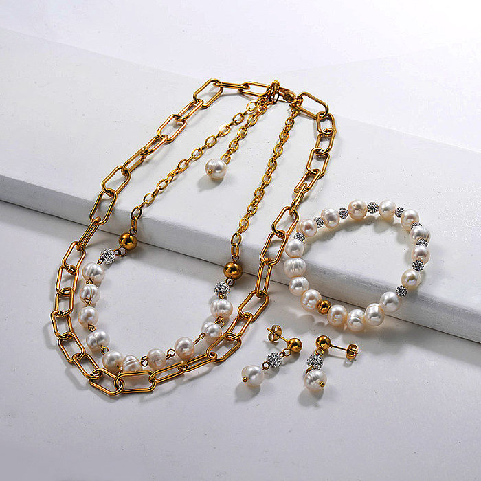 Stainless Steel Multilayer Beaded Necklace Sets -SSBEG142-29599