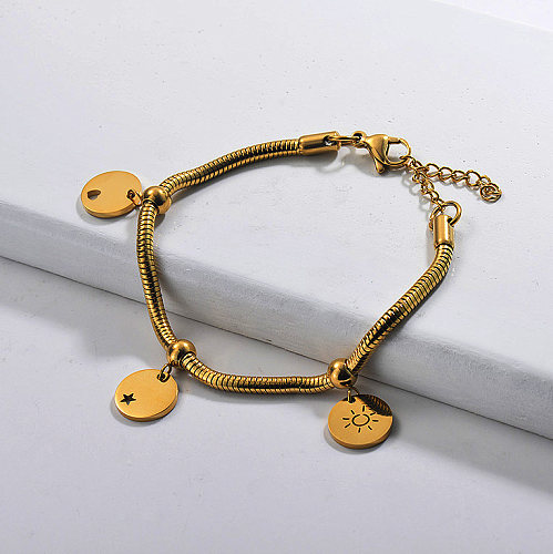 Stainless Steel Gold Plated Charm Bracelets -SSBTG142-29634