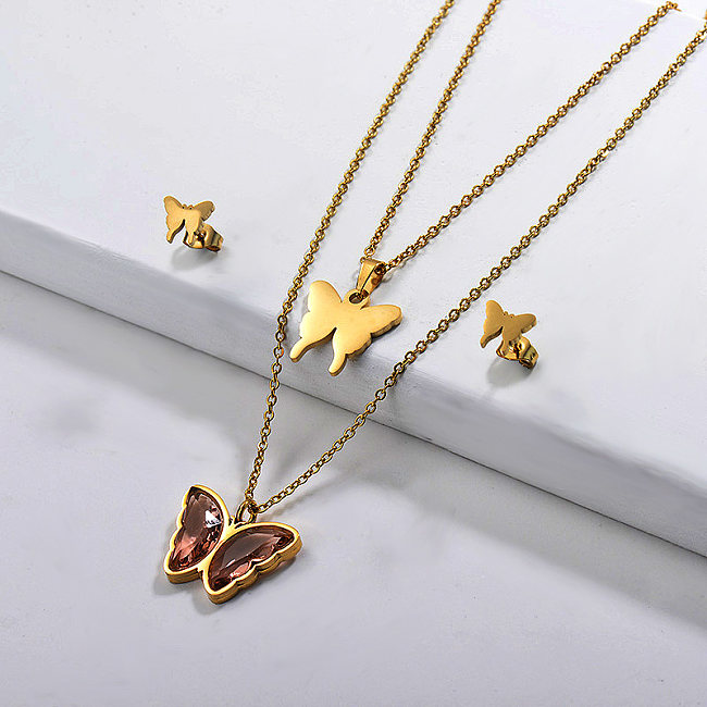 Stainless Steel Butterfly Multilayer Necklace Sets -SSCSG142-29568
