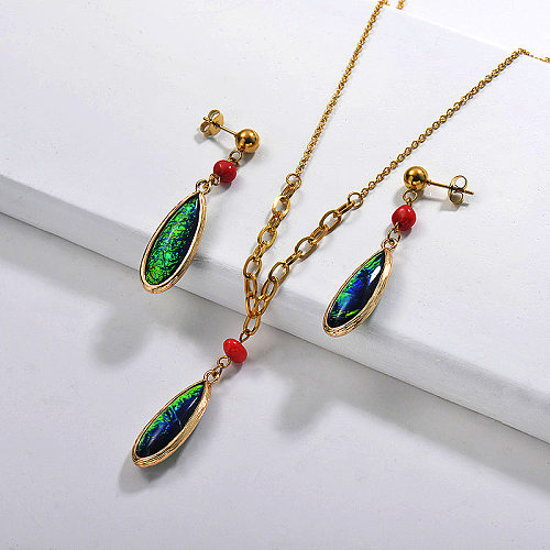 Stainless Steel Opal Necklace Sets -SSCSG142-29589