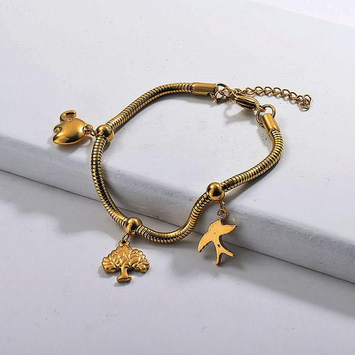 Pulseras Charm de Acero Inoxidable Chapadas en Oro -SSBTG142-29636