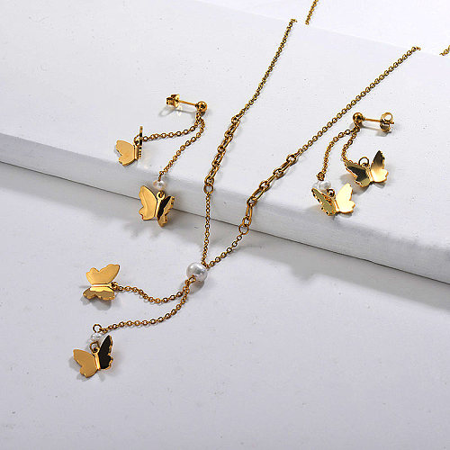 Stainless Steel Butterfly Necklace Sets -SSCSG142-29597