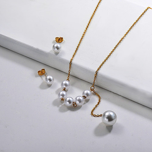 Ensembles de collier de perles en acier inoxydable -SSCSG142-29607
