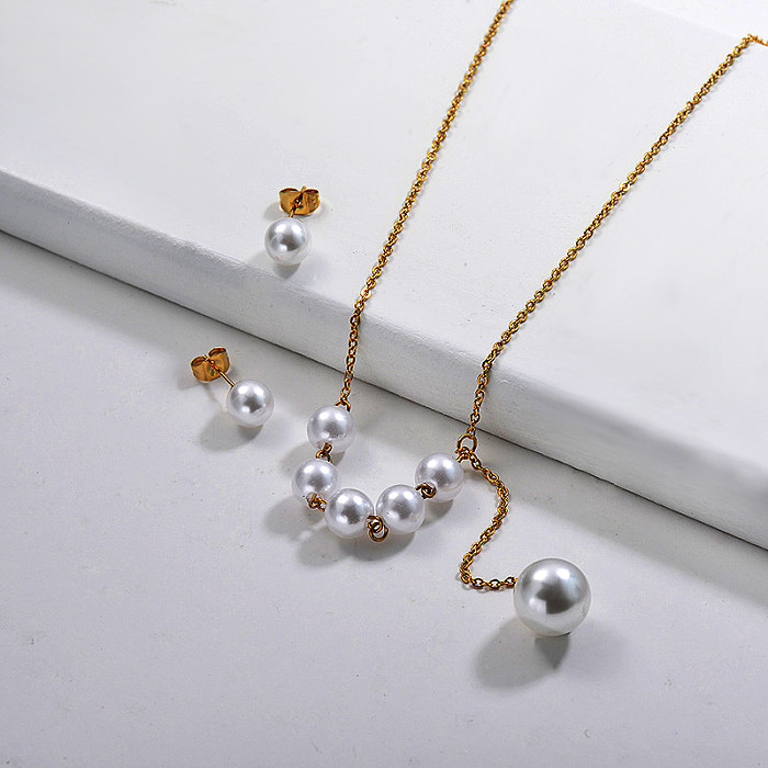 Ensembles de collier de perles en acier inoxydable -SSCSG142-29607