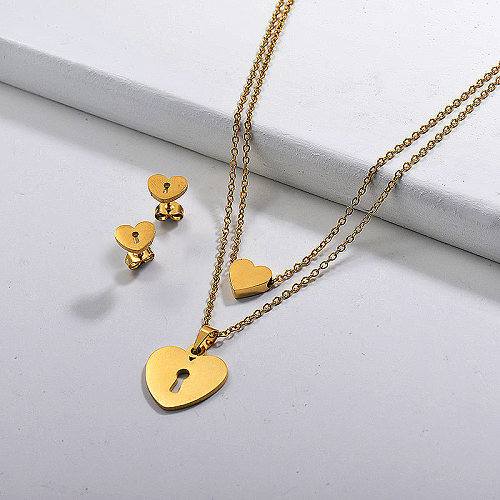 Stainless Steel Heart Multilayer Necklace Sets -SSCSG142-29628