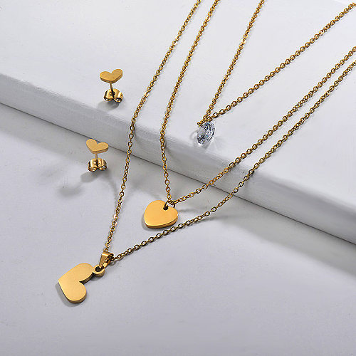 Stainless Steel Multilayer Heart Necklace Sets -SSCSG142-29582