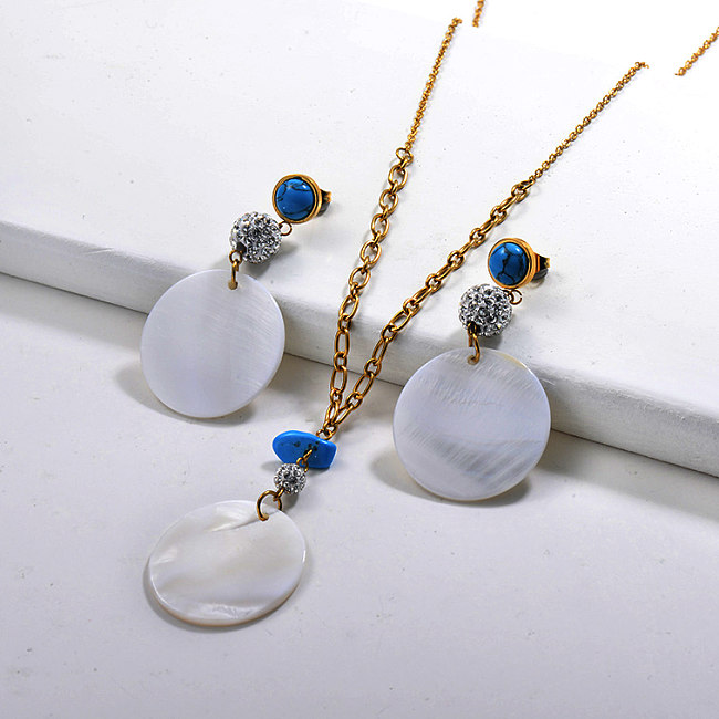 Stainless Steel Shell Necklace Sets -SSCSG142-29613