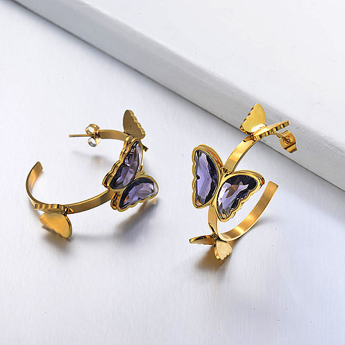 Stainless Steel Butterfly Cuff Earrings -SSEGG142-29661