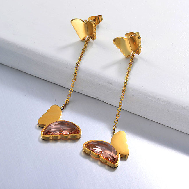 Stainless Steel Butterfly Drop Earrings -SSEGG142-29674