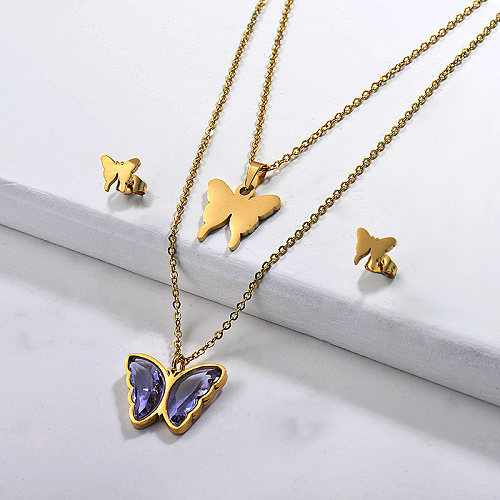 Stainless Steel Butterfly Multilayer Necklace Sets -SSCSG142-29564