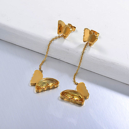 Stainless Steel Butterfly Drop Earrings -SSEGG142-29669