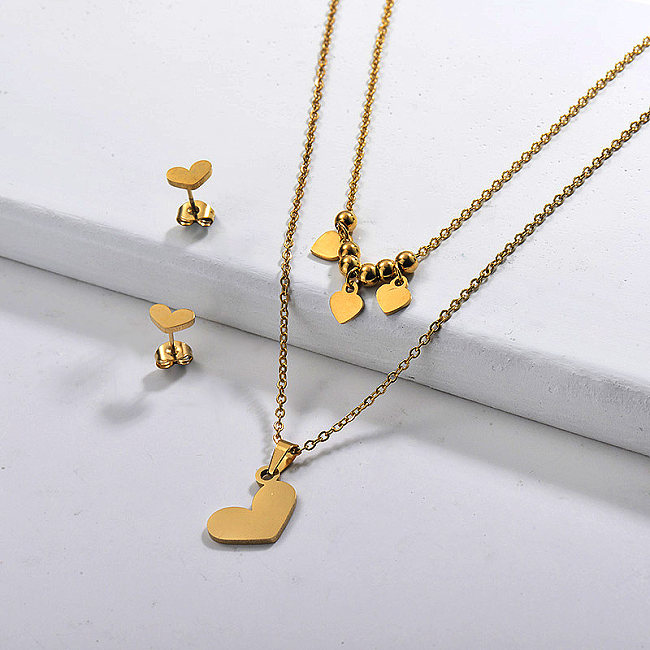 Stainless Steel Multilayer Heart Necklace Sets -SSCSG142-29581