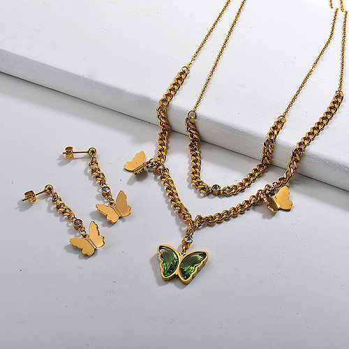 Stainless Steel Butterfly Multilayer Necklace Sets -SSCSG142-29623
