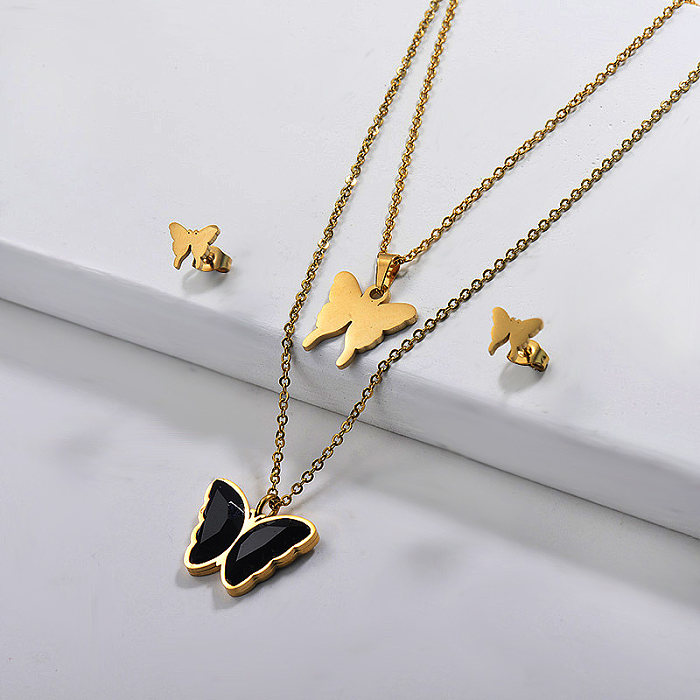 Stainless Steel Butterfly Multilayer Necklace Sets -SSCSG142-29567