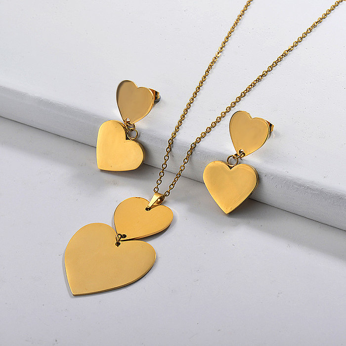 Stainless Steel MultilayerHeart Necklace Sets -SSCSG142-29571