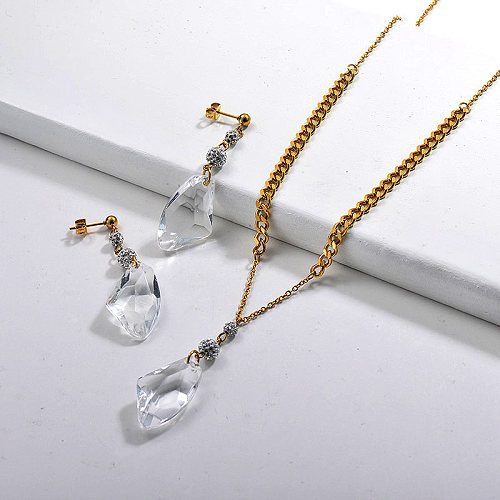 Stainless Steel Crystal Necklace Sets -SSCSG142-29604