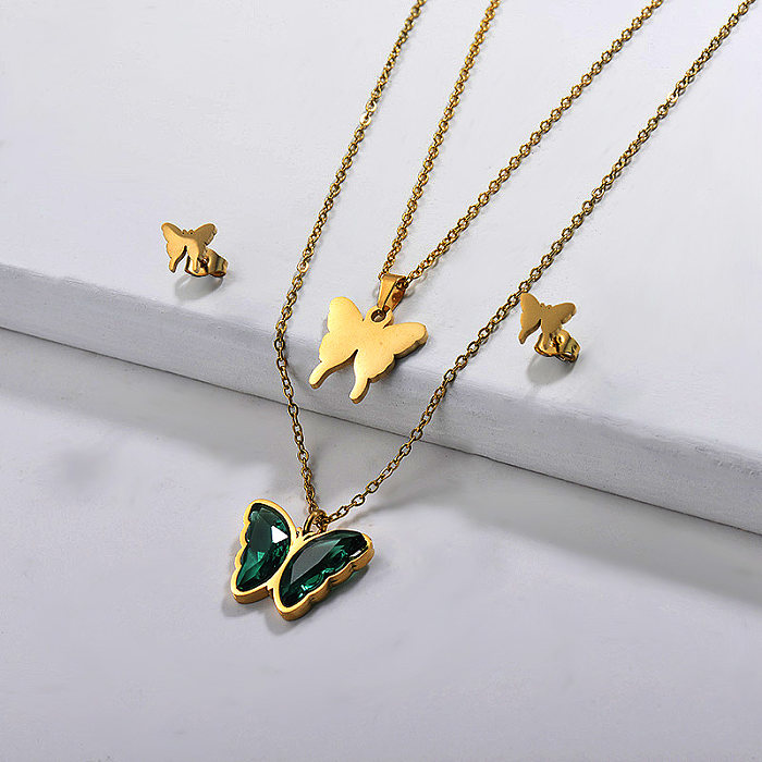 Stainless Steel Butterfly Multilayer Necklace Sets -SSCSG142-29566