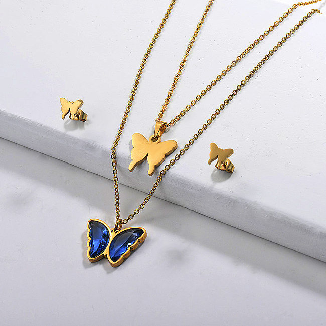 Stainless Steel Butterfly Multilayer Necklace Sets -SSCSG142-29570