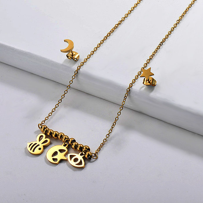 Stainless Steel Bar Charm Multilayer Necklace Sets -SSCSG142-29573