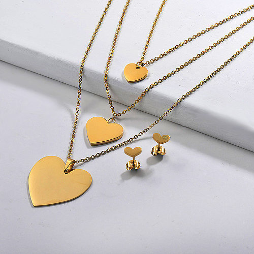 Stainless Steel Multilayer Heart Necklace Sets -SSCSG142-29580