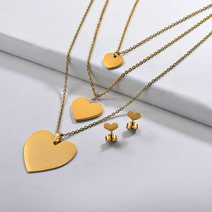 Stainless Steel Multilayer Heart Necklace Sets -SSCSG142-29580