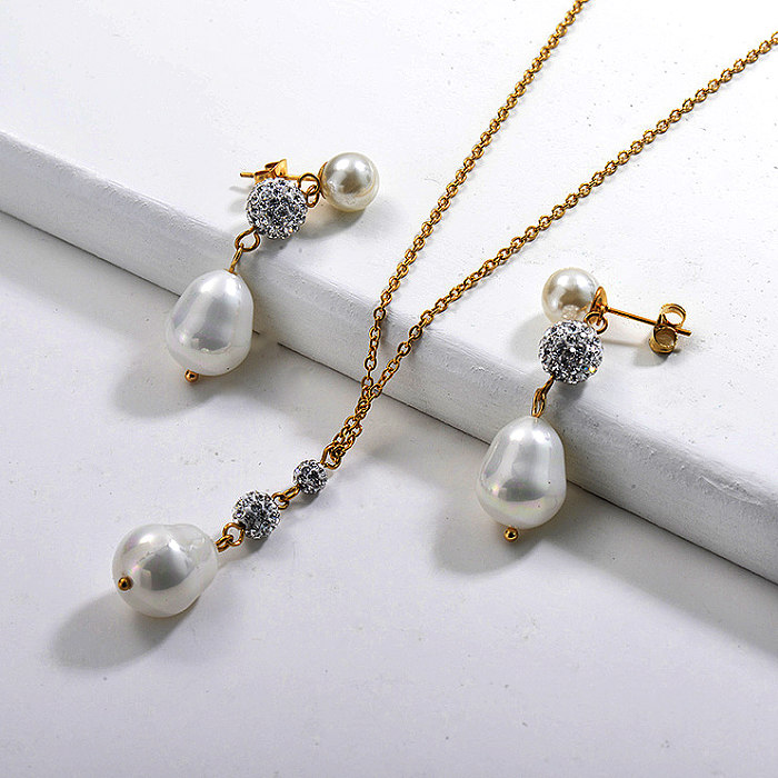 Ensembles de collier de perles en acier inoxydable -SSCSG142-29612