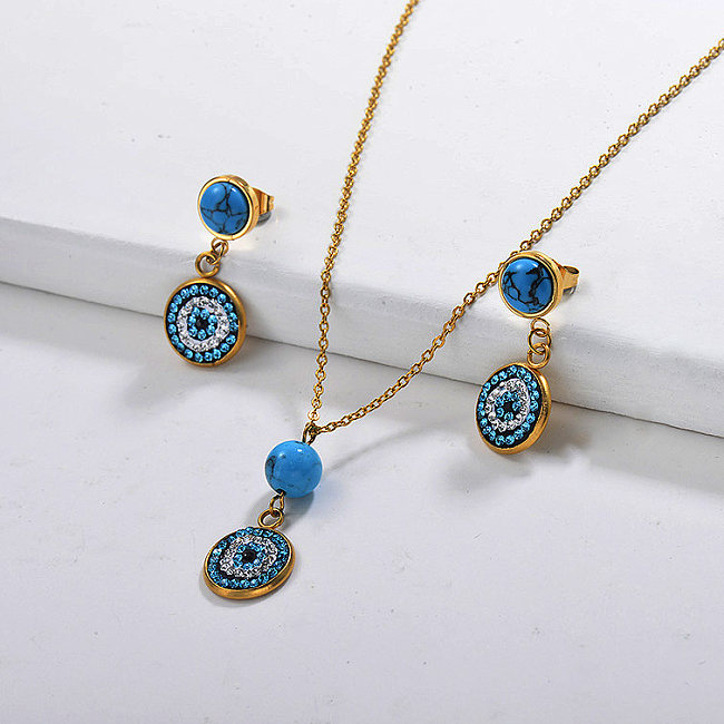 Stainless Steel Evil Eye Necklace Sets -SSCSG142-29590