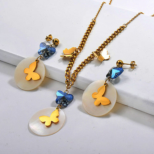 Stainless Steel Butterfly Necklace Sets -SSCSG142-29596