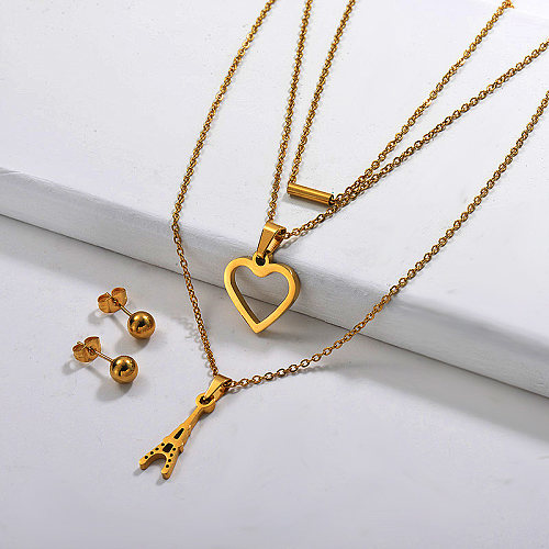 Stainless Steel Heart Multilayer Necklace Sets -SSCSG142-29630