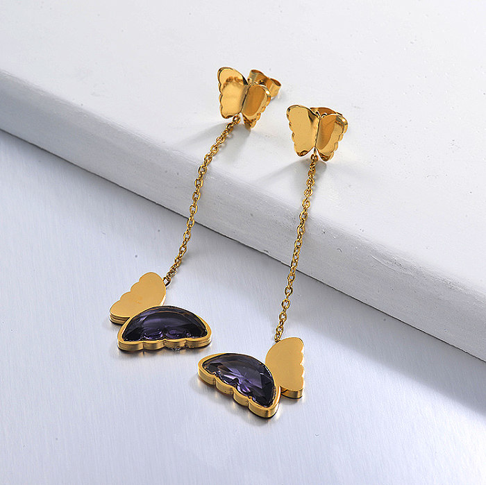 Pendientes Gota Mariposa de Acero Inoxidable -SSEGG142-29668