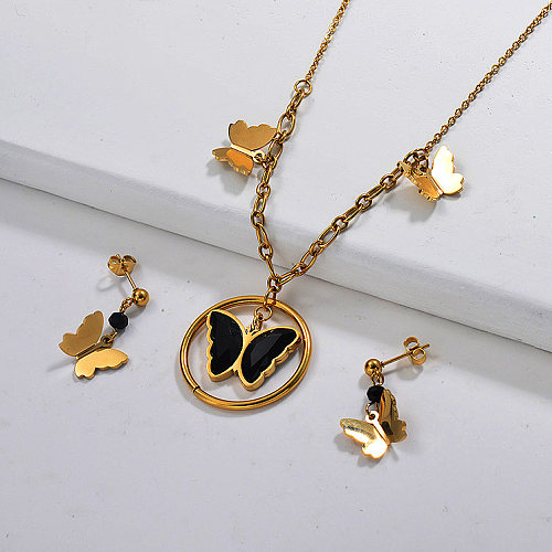 Stainless Steel Butterfly Necklace Sets -SSCSG142-29591